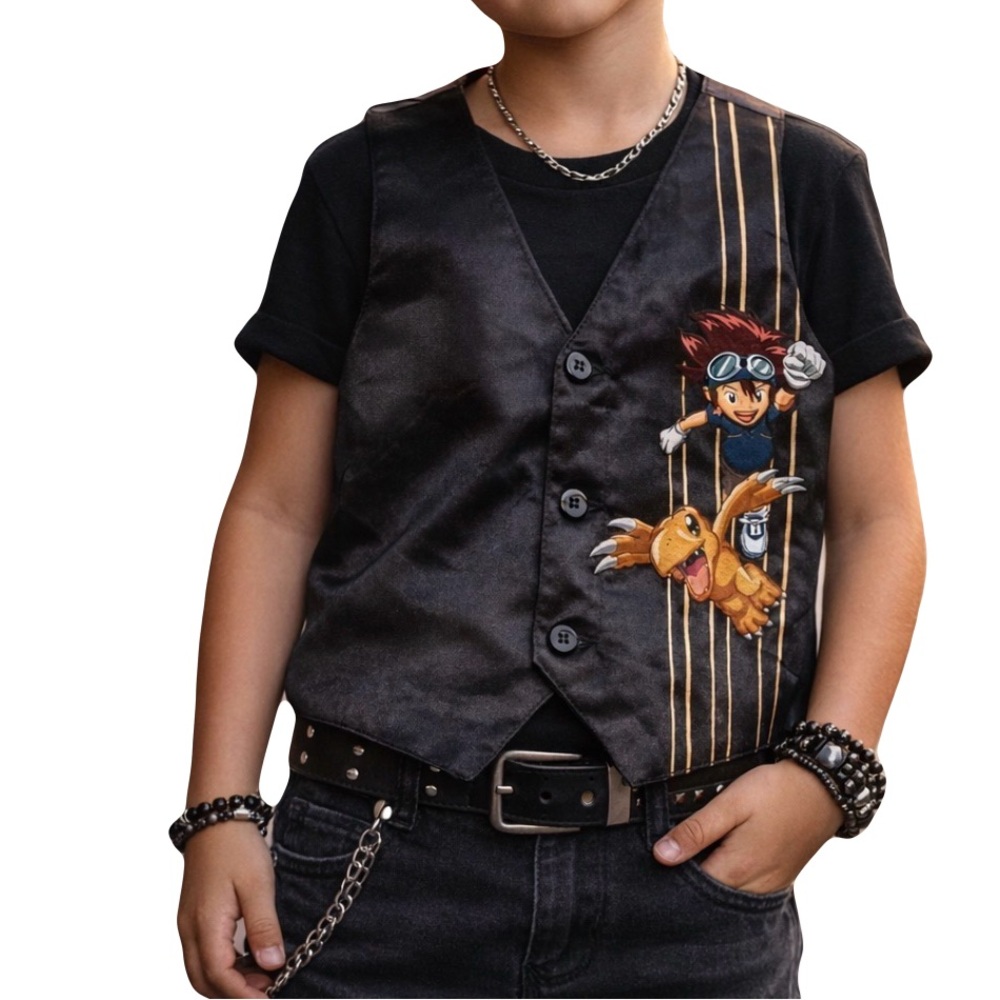 DIGIMON Vintage 90s Toddler Boys Size 4 Satin Printed Vest 👾✨